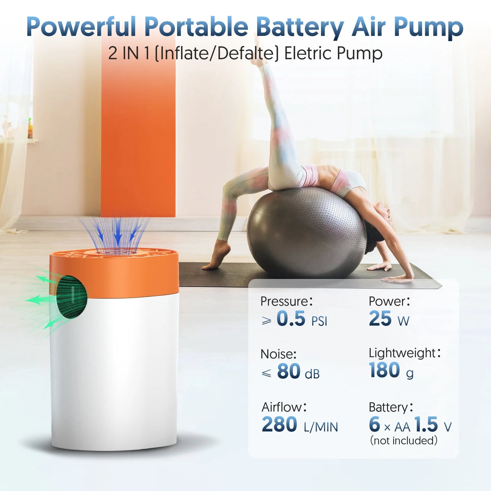Electric Battery Air Pump for Inflatables, Mini Portable Pump for Air Mattress Airbed, Inflate Deflate for Paddling Pool Floats, Blow up Toys Vacuum Bags