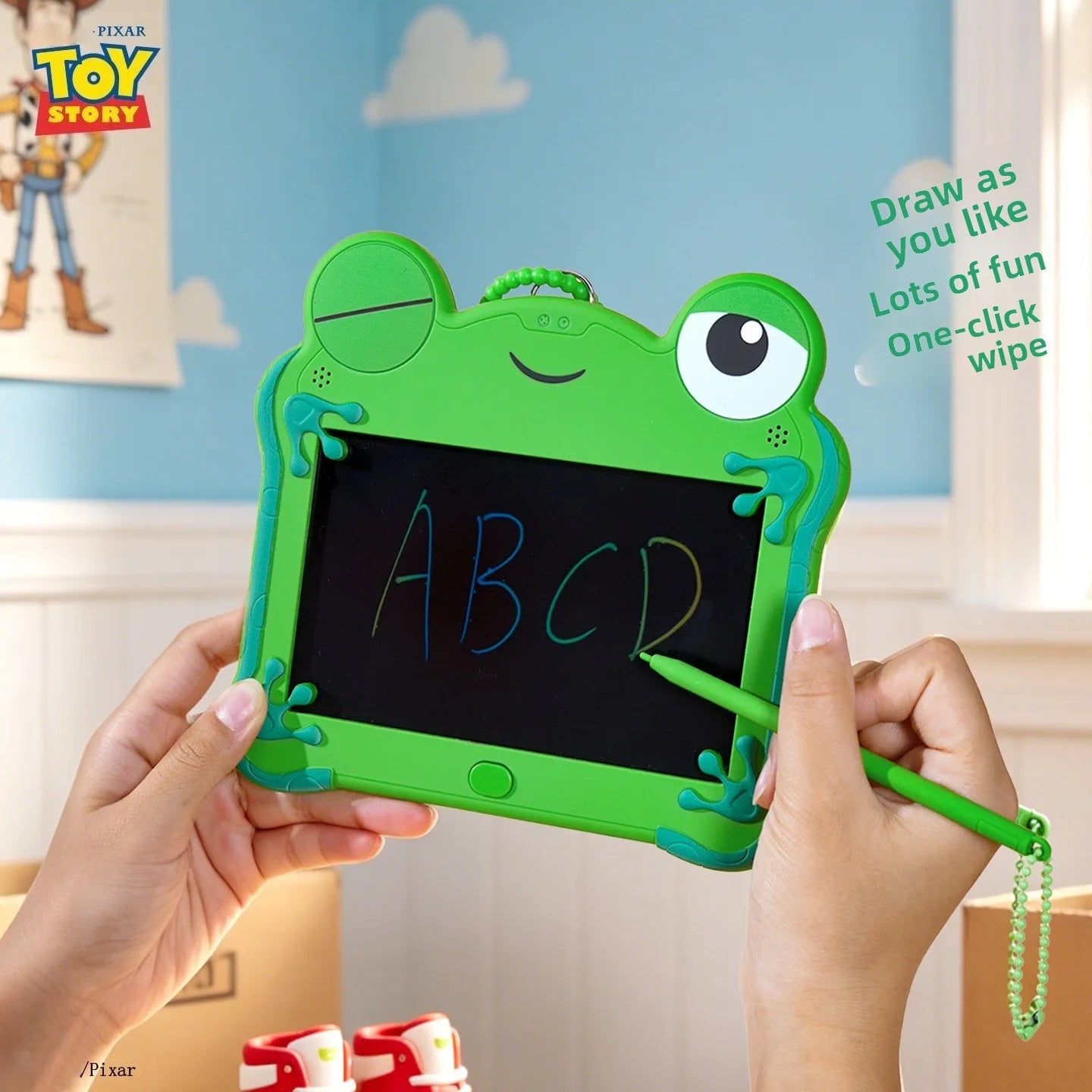 Toy Story 5 Frog Lilypad LCD Tablet Keychain Erasable Drawing Toy Boys Puzzle Drawing Erasable Handwritten Bag Pendant Toys Gift
