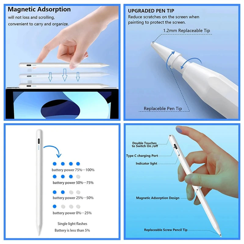 # Pencil 2 1 Palm Rejection Power Display Ipad Accessories Ipad 2022 2021 2020 2019 2018 Pro 11 12.9 Air Mini Stylus Pe