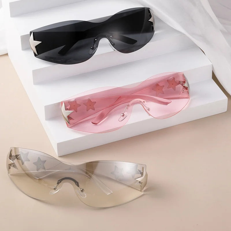 3 Pairs Y2K Sunglasses for Women Men, Rimless Shield Y2K Wrap around Sunglasses 2000S Trendy Aesthetic Y2K Glasses Shades for Cycling Driving Shopping Outdoor