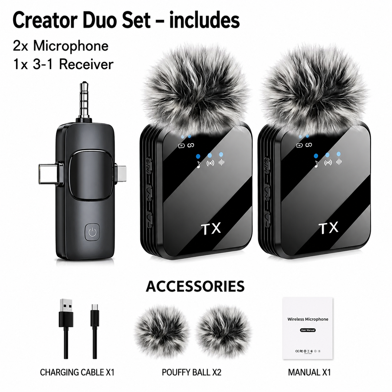 Content Creator Wireless Lavalier Microphone Set