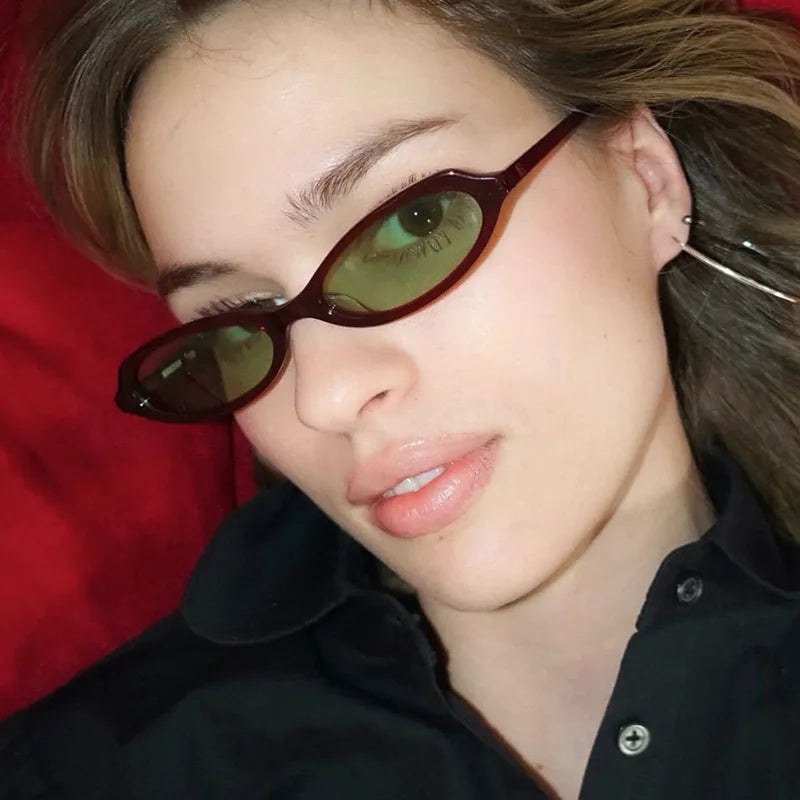 New Small Cat Eye Woman Sunglasses UV400 Fashion Green Oval Lens Men Punk Sun Glasses Women Gafas De Sol Mujer