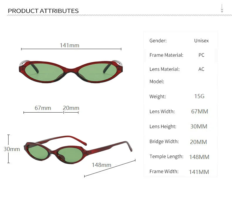 New Small Cat Eye Woman Sunglasses UV400 Fashion Green Oval Lens Men Punk Sun Glasses Women Gafas De Sol Mujer