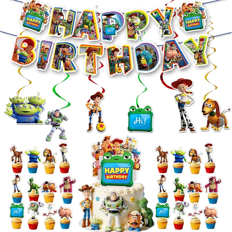 Toy Inspire Theme Birthday Party DIY Decoration Balloon Paper Cups Plates Gift Bag Backdrop Baby Shower Birthday Party Supplies