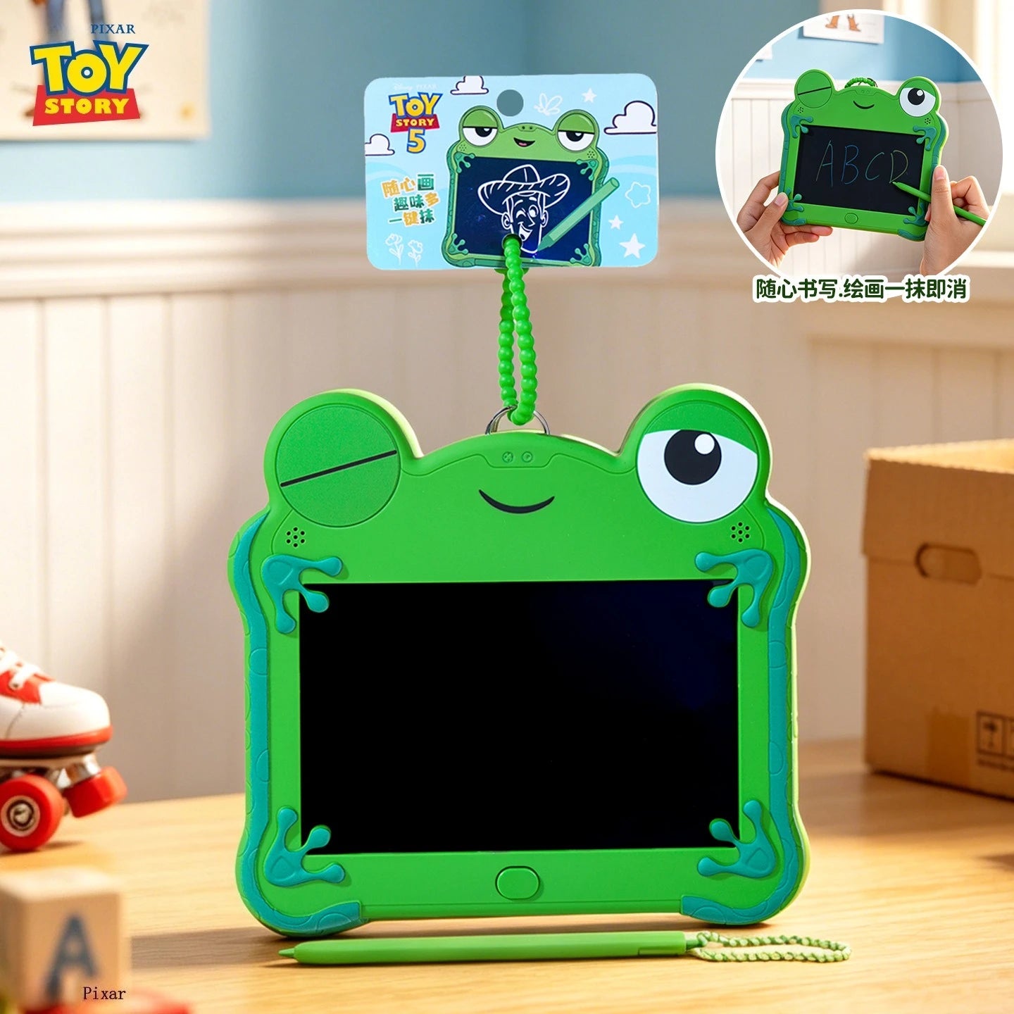 Toy Story 5 Frog Lilypad LCD Tablet Keychain Erasable Drawing Toy Boys Puzzle Drawing Erasable Handwritten Bag Pendant Toys Gift