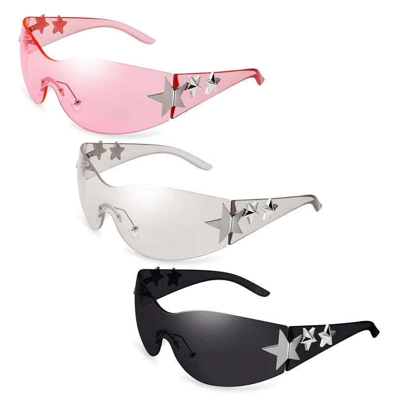 3 Pairs Y2K Sunglasses for Women Men, Rimless Shield Y2K Wrap around Sunglasses 2000S Trendy Aesthetic Y2K Glasses Shades for Cycling Driving Shopping Outdoor